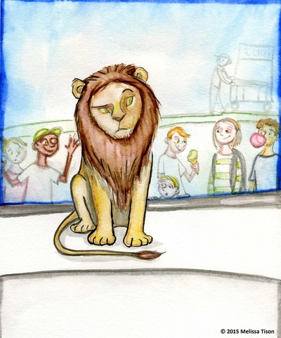 "Lion wants ice cream" - ink and washable marker